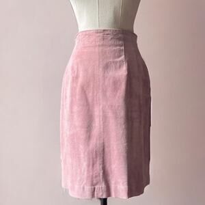 Vintage 90s Suede Mini Skirt | Baby Pink High Waisted Bias Cut Evan Davies | XS